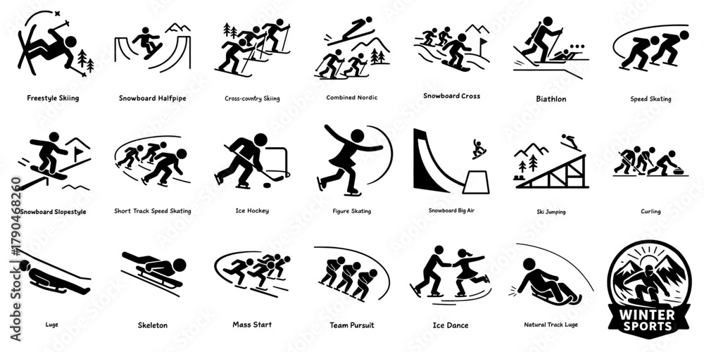 Naklejka premium 冬季スポーツ ピクトグラムセット、Winter Sports Pictogram Set 