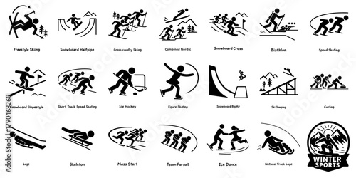 冬季スポーツ ピクトグラムセット、Winter Sports Pictogram Set
