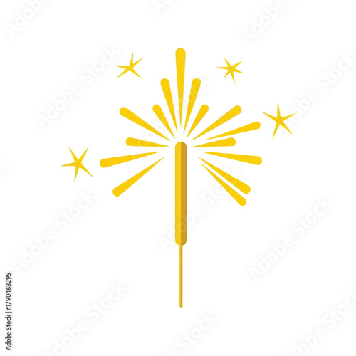 Bright yellow sparkler with festive starbursts on white background Vector, illustration