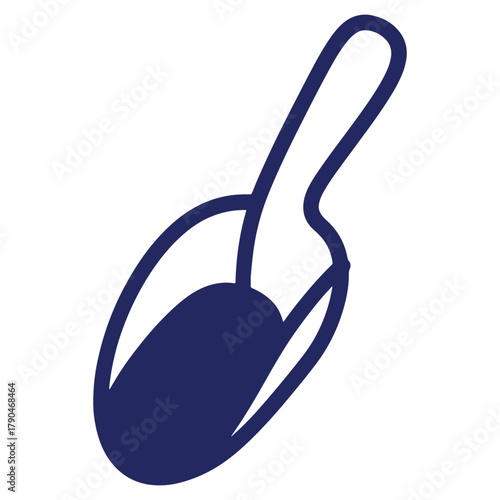 Stylized dark blue scoop illustration for cooking or serving food in a modern and clean design aesthetic