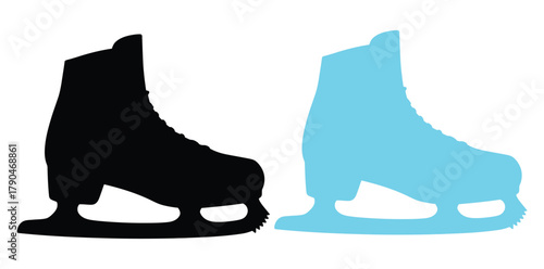 Silhouette of a black ice skate on a white background in simple style