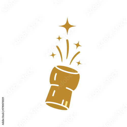 Champagne cork popping with sparkling stars and lines   celebration icon Vector, illustration