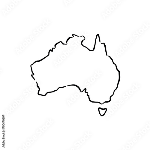 Australia outline sketched in black line.