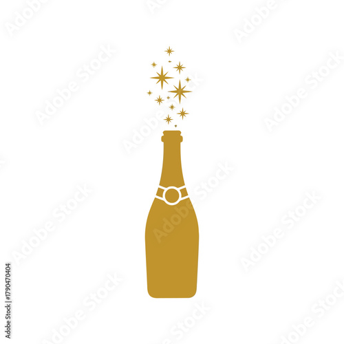 Golden champagne bottle with sparkling stars illustration Vector, illustration