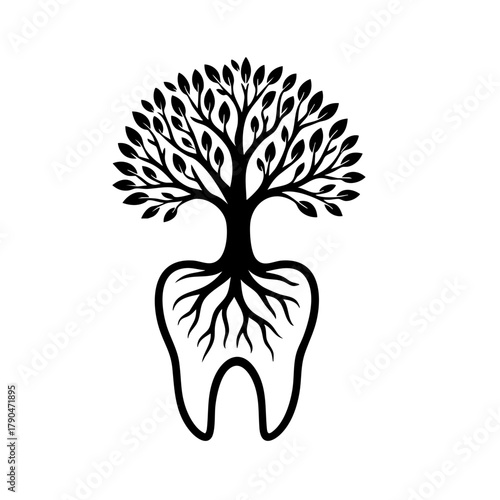 Tooth with tree and roots