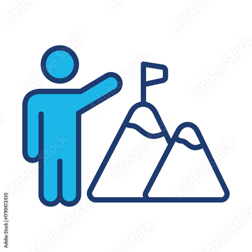 Ambitious Icon In Blue Monochrome Flat Design, Vector Illustration