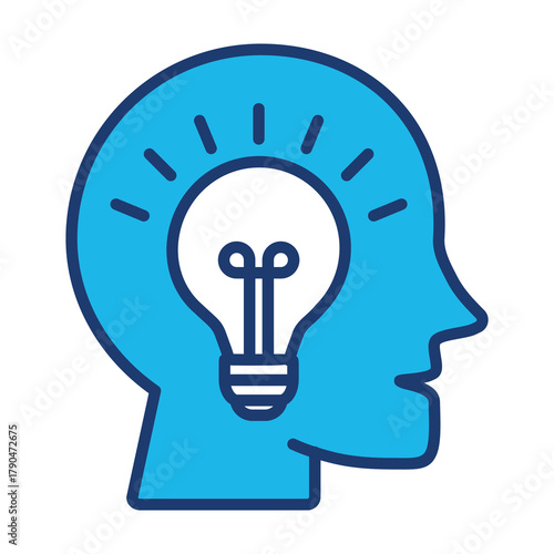 Open Minded Icon In Blue Monochrome Flat Design, Vector Illustration