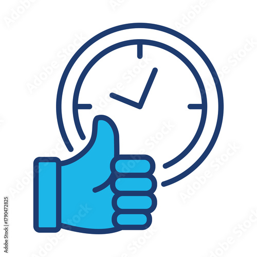 Punctuality Icon In Blue Monochrome Flat Design, Vector Illustration