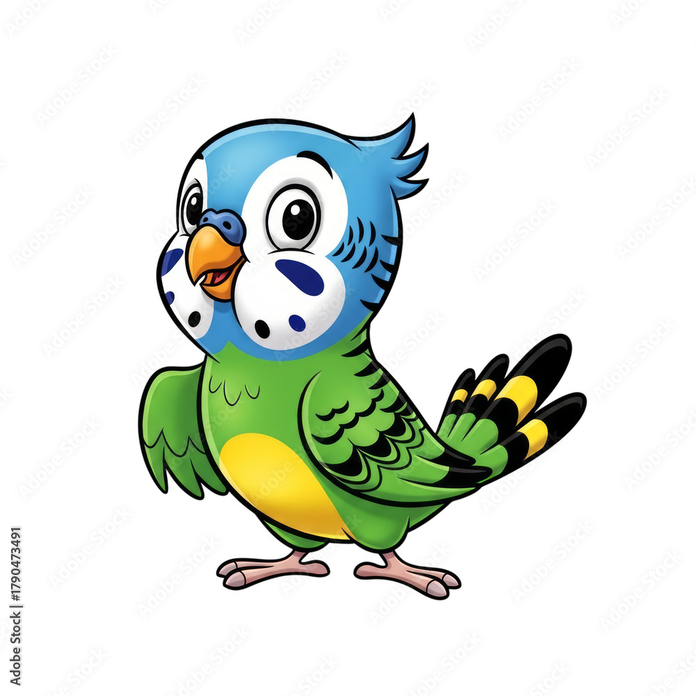 Fototapeta premium Cartoon budgie bird waving isolated on a transparent background