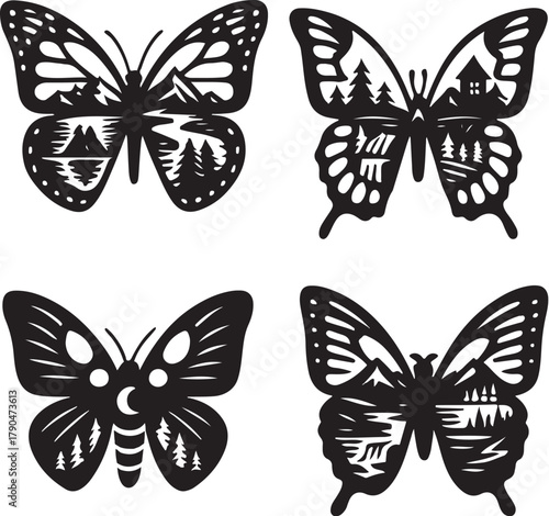 Butterfly Species Double Exposure Vector Illustration.eps