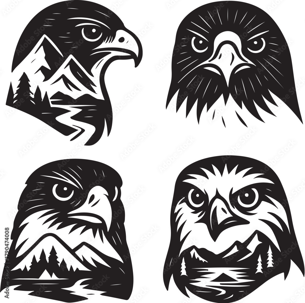 Fototapeta premium Raptor Species Double Exposure Vector Illustration.eps