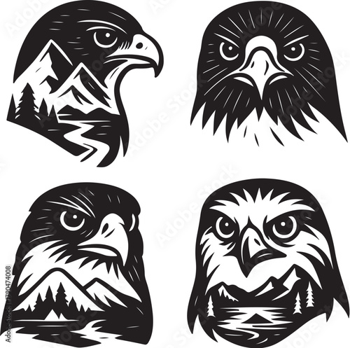 Raptor Species Double Exposure Vector Illustration.eps