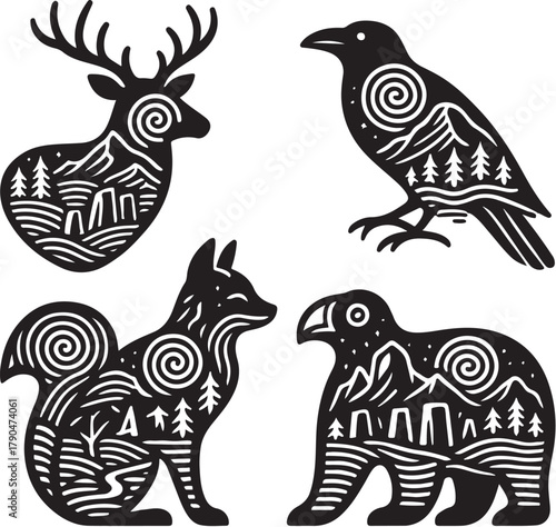 Symbolic Animals Geometric Vector Illustration.eps