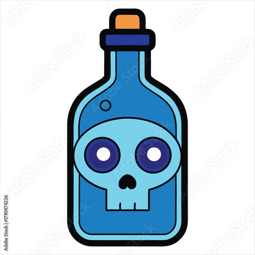 Glass container illustration of a skull and crossbones poison bottle symbol