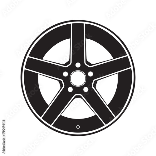 Black and white icon of a car wheel rim