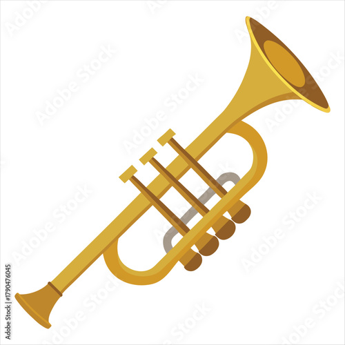 Shiny gold brass wind instrument trumpet isolated on a white background for musical jazz and orchestra use