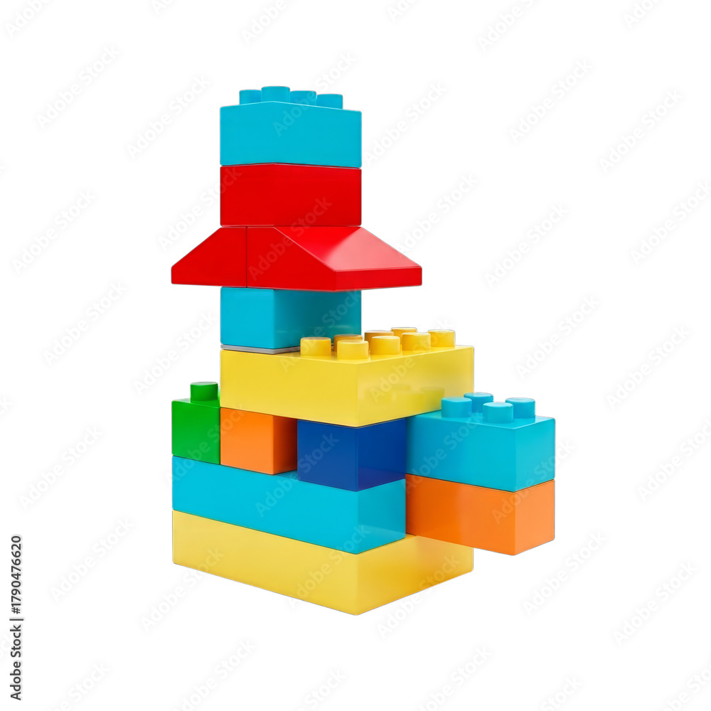 Fototapeta premium Colorful building blocks tower isolated on a transparent background