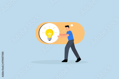 Turn on new idea, entrepreneur flips toggle switch to activate concept.