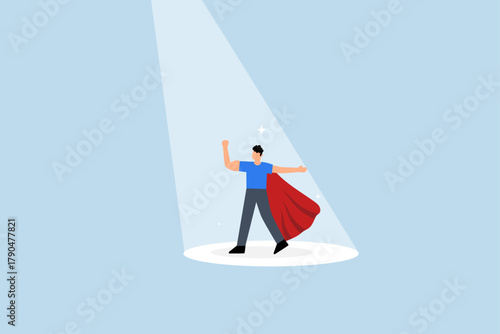 Best success candidate, entrepreneur hero with light beaming down.