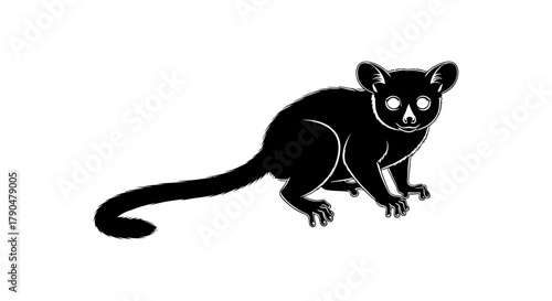Illustration of a black lemur with big eyes on a white background