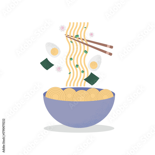 Ramen, Asian cuisine dish, Japan, vector illustration