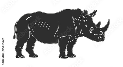 Illustration of a rhinoceros with a white outline on a white background
