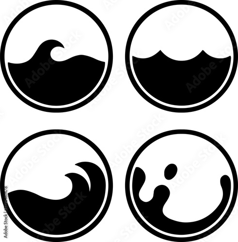 Water wave liquid ripple circle minimal vector icon set