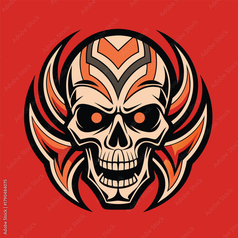 Fototapeta premium Fierce tribal skull with fiery wings emblem
