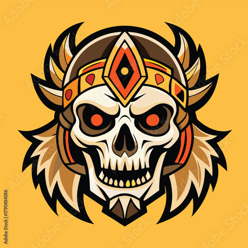 Fierce skull warrior with fiery eyes and golden crown