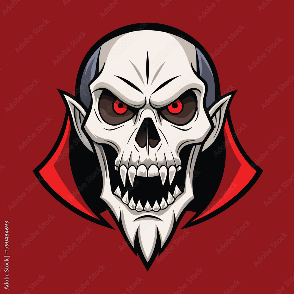 Fototapeta premium Fierce vampire skull with glowing red eyes and fangs