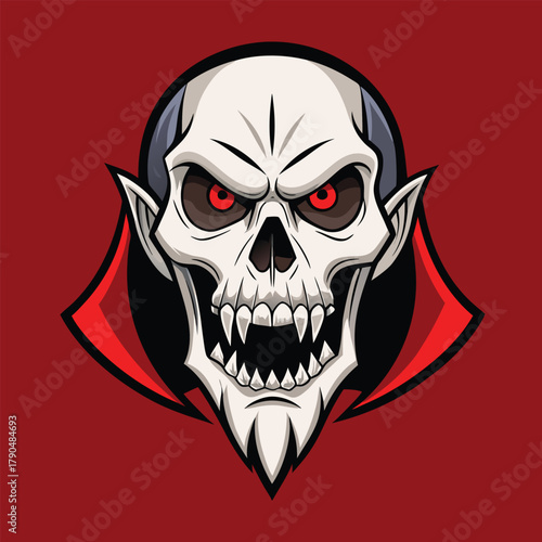 Fierce vampire skull with glowing red eyes and fangs