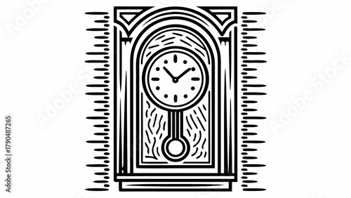 Striking pendulum clock illustration brings vintage charm and timeless elegance for classic design projects, and decorative timekeeping presentations