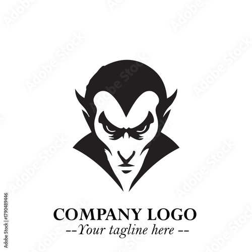 Head of Vampire Logo Symbol in Black on the White Background with Gothic Horror Vector Design