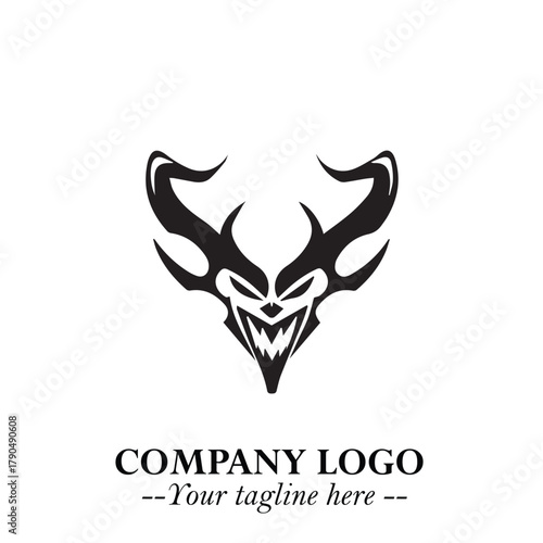 Head of Vampire Logo Symbol in Black on the White Background with Gothic Horror Vector Design