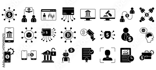 Set of fintech Icons or symbols Vector fully editable file.
