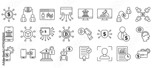Set of fintech Icons or symbols Vector fully editable file.
