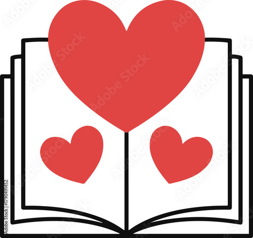 Open book heart symbol love reading minimal vector icon