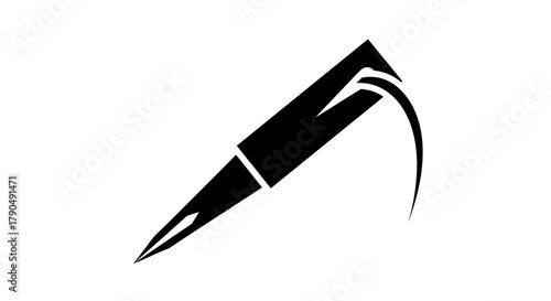 Stylized Black Silhouette of a Surgical Suture Needle with Thread.