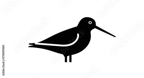 Black Silhouette of a Shorebird with a Long Beak.