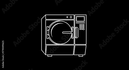 White outline of a modern washing machine appliance.