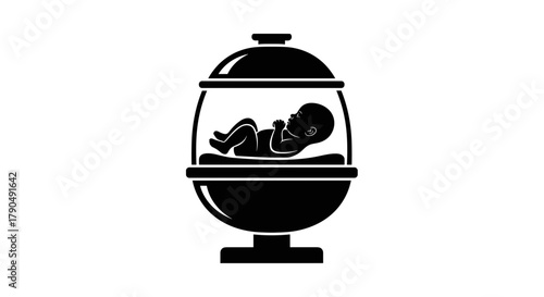 Baby in Incubator Icon Black and White.