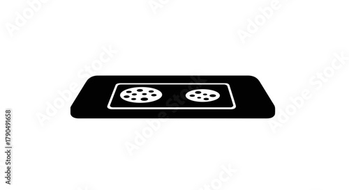 Black and white icon of a cassette tape.