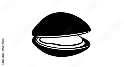 Black and White Clam Illustration with Pearl Inside.