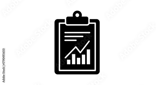 Clipboard with Upward Graph and Bar Chart Icon.