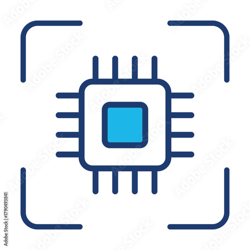 Processor Icon In Blue Monochrome Flat Design, Vector Illustration