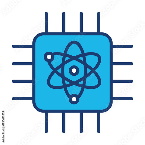 Quantum Computing Icon In Blue Monochrome Flat Design, Vector Illustration