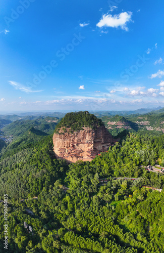 Aerial Photography of Maijishan Grottoes, a World Cultural Heritage Site in Tianshui City, Gansu Province