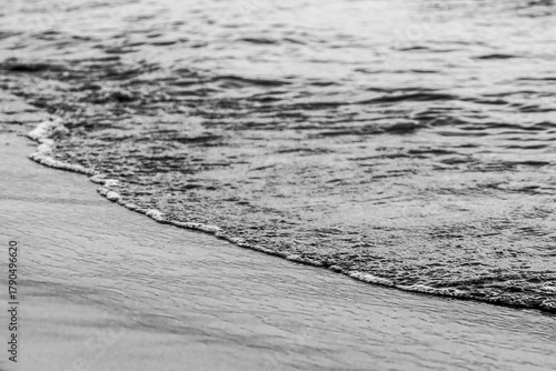 Monochrome Ocean Waves on Sandy Shore