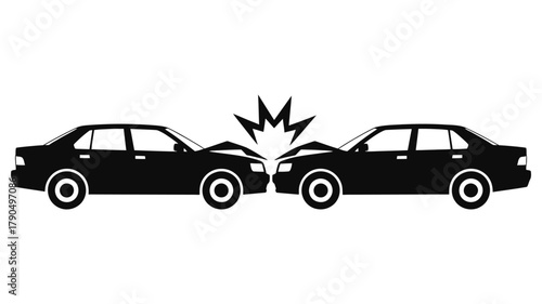 Black and White Illustration of Two Cars Colliding