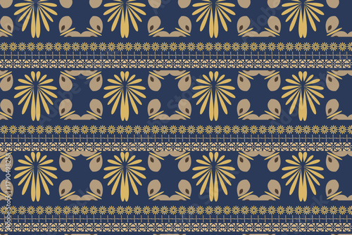 Minimal Geometric border lines and soft cultural florals echoing ancient geometry for home and fashion textiles,Curtains, pillow prints, packaging design.